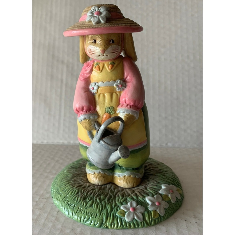 Bunnies by Bay Figurine Spring Shower Gives Flower Power Ceramic Riley Flowers